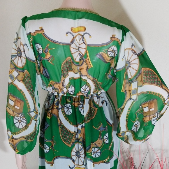 Scarf Printed Green V-Neck Maxi Dress - Picture 2 of 7